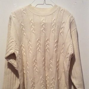 Karen Scott Sweater Cable Knit Crew Neck Padded Shoulders